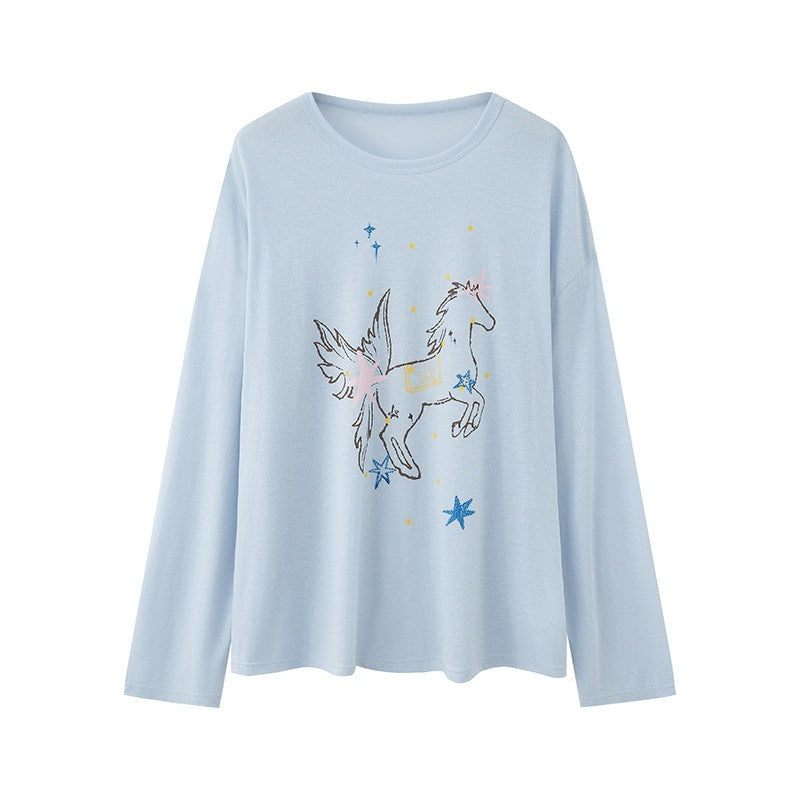DIDDI_MODA_Sheer_Star_Horse_Print_Dropped_Shoulder_U_Neck_Women&