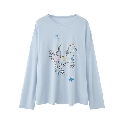 DIDDI_MODA_Sheer_Star_Horse_Print_Dropped_Shoulder_U_Neck_Women&