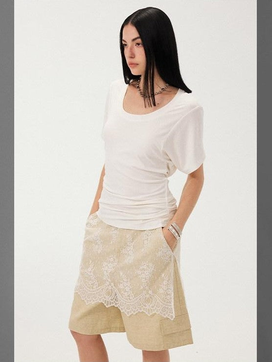 DIDDI MODA Sheer Yellow Lace Splice Relaxed Straight Women&