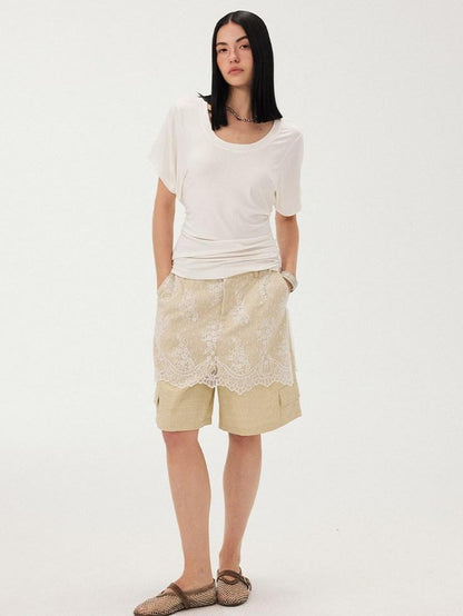 DIDDI MODA Sheer Yellow Lace Splice Relaxed Straight Women&