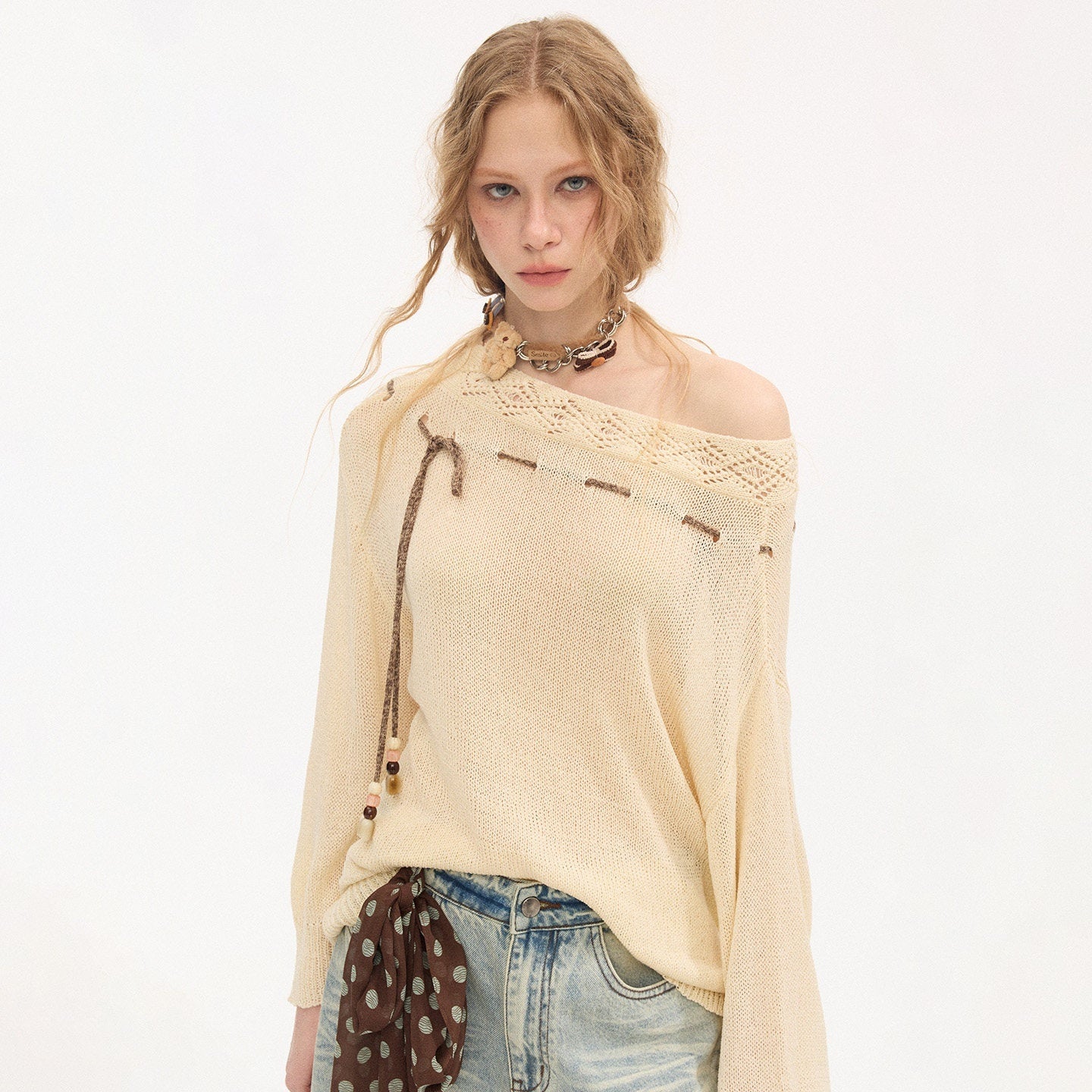 DIDDI_MODA_Slouchy_Tie_One_Shoulder_Knit_Loose_Women&