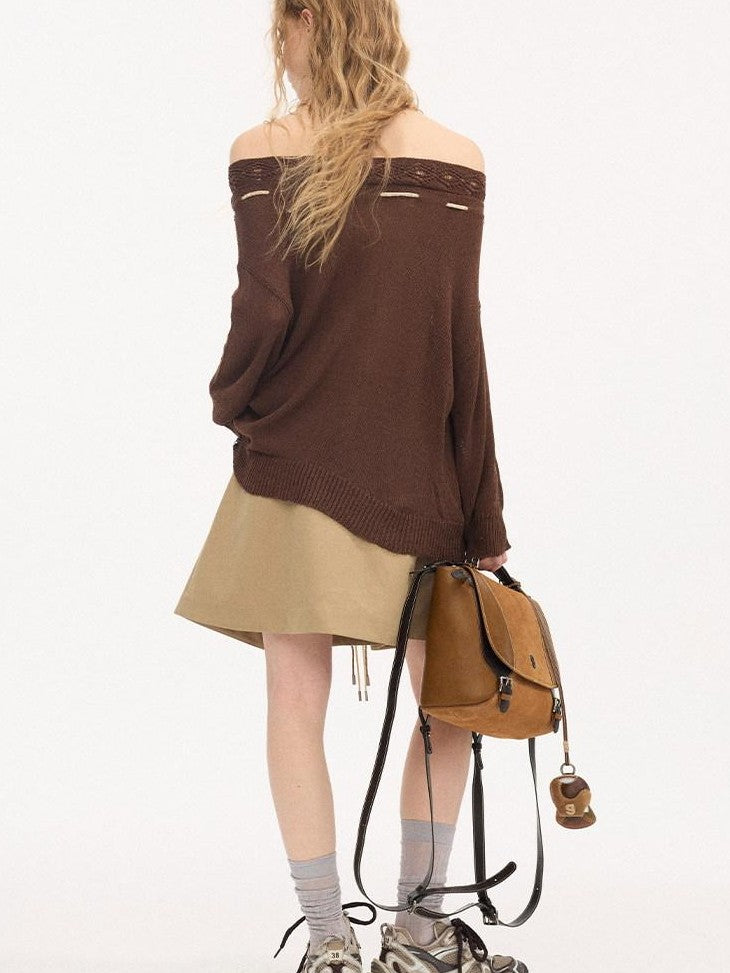 DIDDI MODA Slouchy Tie One Shoulder Knit Loose Women&