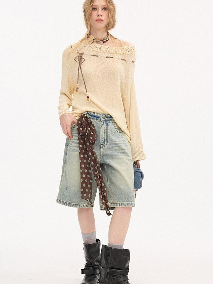 DIDDI MODA Slouchy Tie One Shoulder Knit Loose Women&