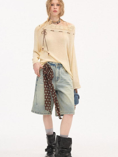 DIDDI MODA Slouchy Tie One Shoulder Knit Loose Women&