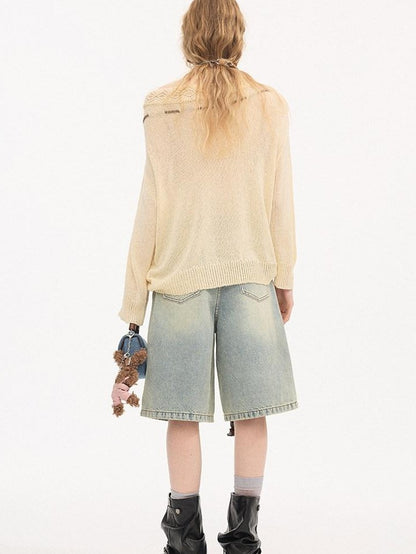 DIDDI MODA Slouchy Tie One Shoulder Knit Loose Women&