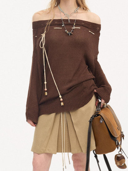 DIDDI MODA Slouchy Tie One Shoulder Knit Loose Women&