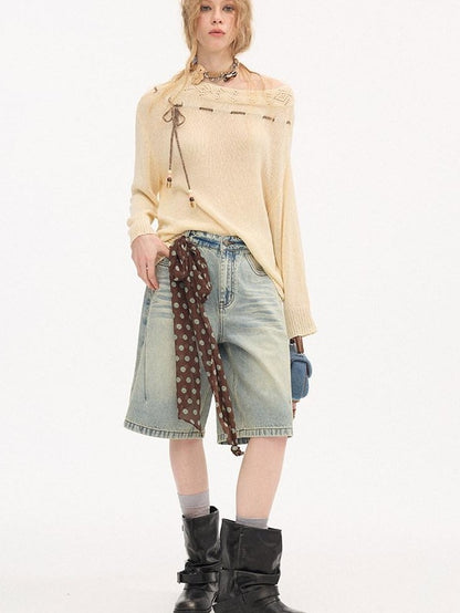 DIDDI MODA Slouchy Tie One Shoulder Knit Loose Women&