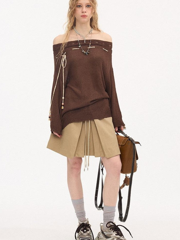 DIDDI MODA Slouchy Tie One Shoulder Knit Loose Women&