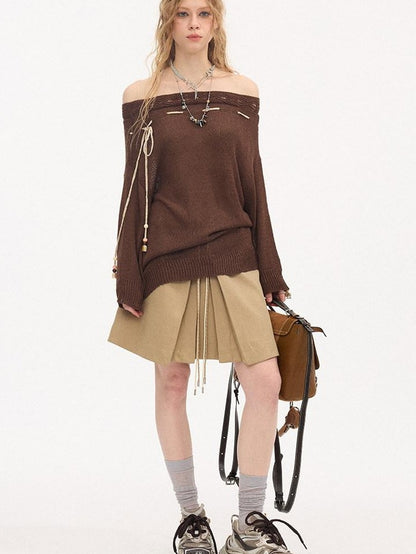 DIDDI MODA Slouchy Tie One Shoulder Knit Loose Women&