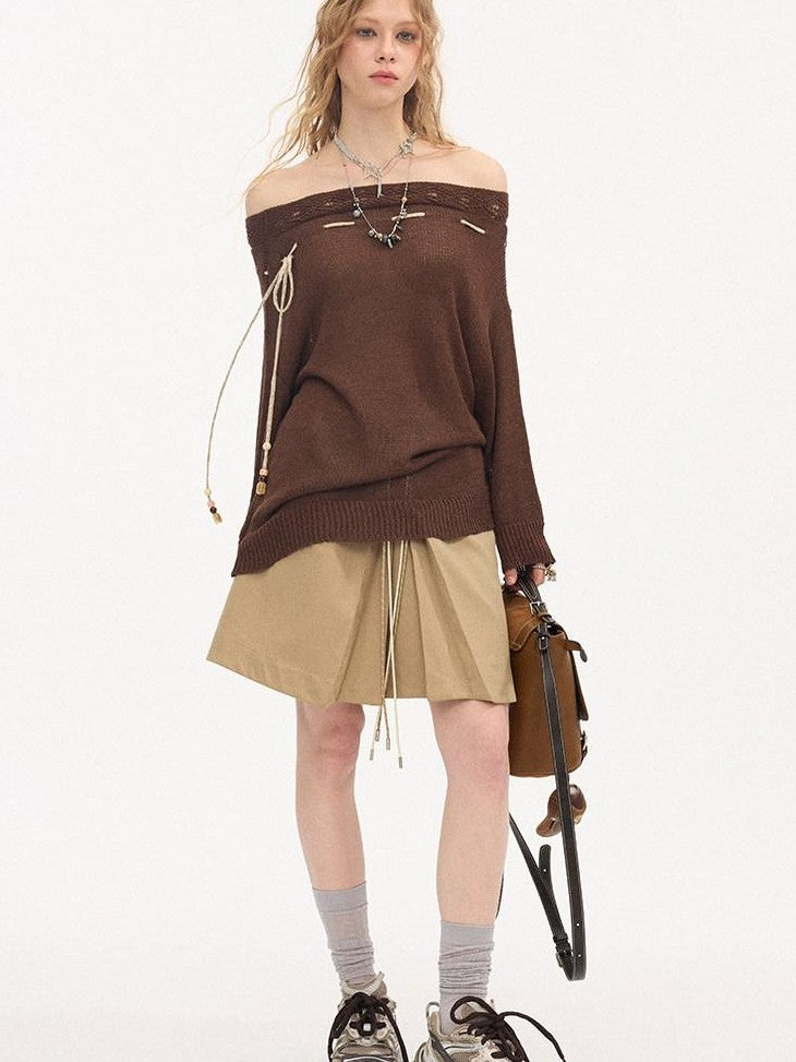DIDDI MODA Slouchy Tie One Shoulder Knit Loose Women&