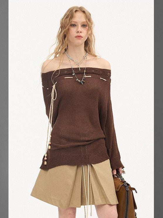 DIDDI MODA Slouchy Tie One Shoulder Knit Loose Women&