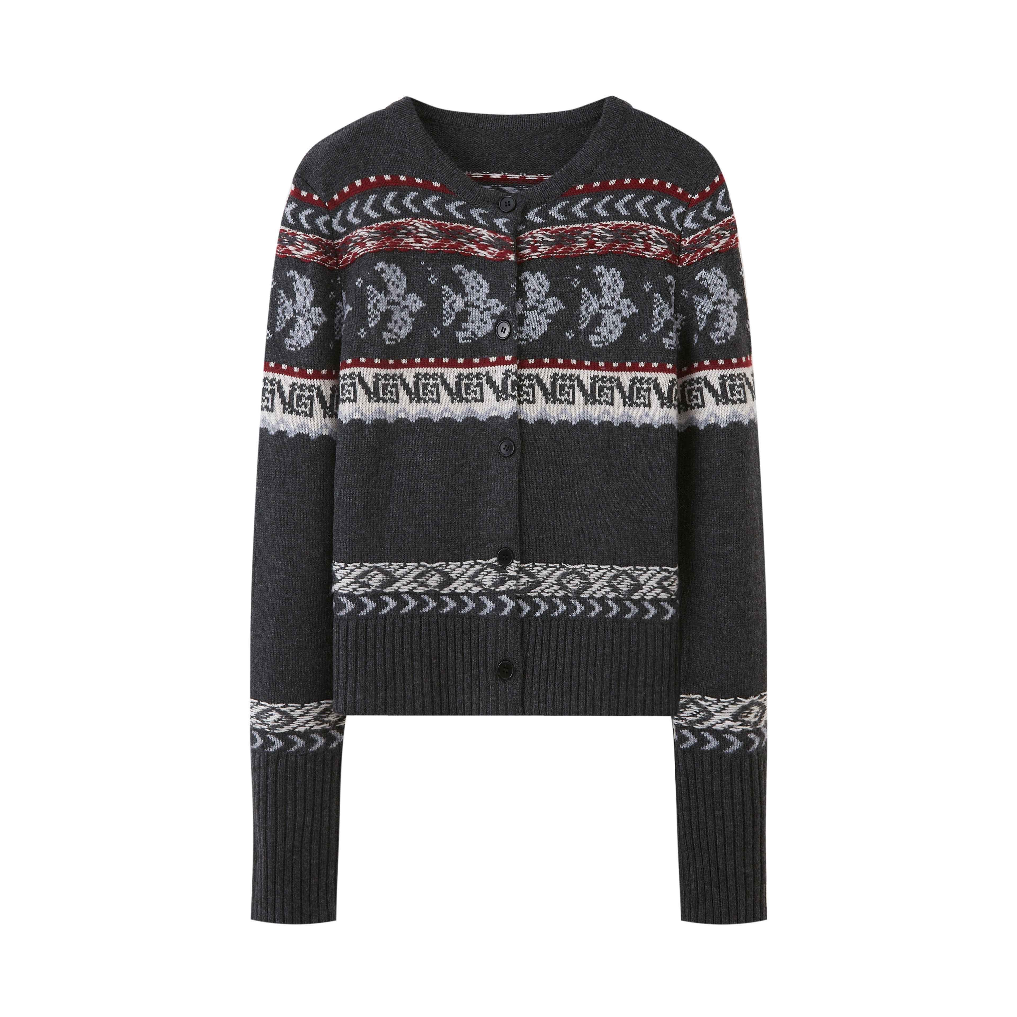 DIDDI_MODA_Smoke_Gray_Fair_Isle_Jacquard_Swallow_Print_Women&