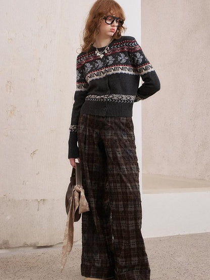 DIDDI MODA Smoke Gray Fair Isle Jacquard Swallow Print Women&