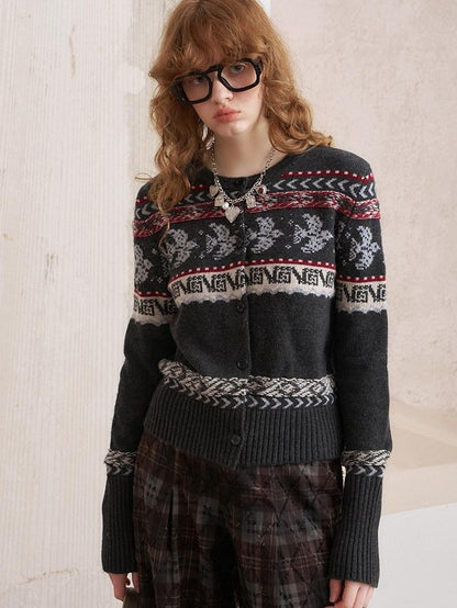 DIDDI MODA Smoke Gray Fair Isle Jacquard Swallow Print Women&