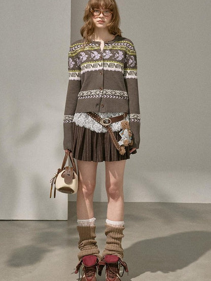 DIDDI MODA Smoke Gray Fair Isle Jacquard Swallow Print Women&