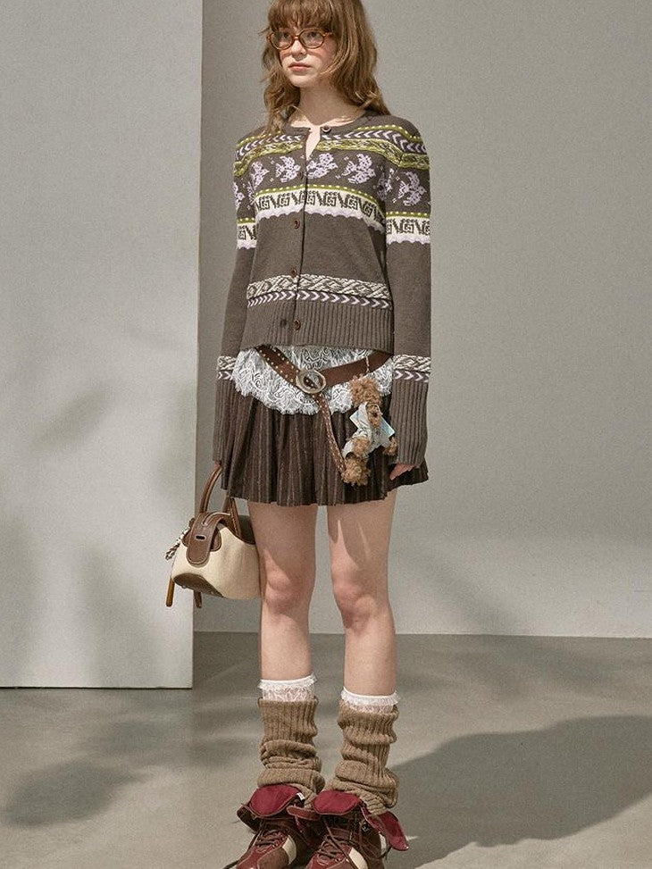 DIDDI MODA Smoke Gray Fair Isle Jacquard Swallow Print Women&