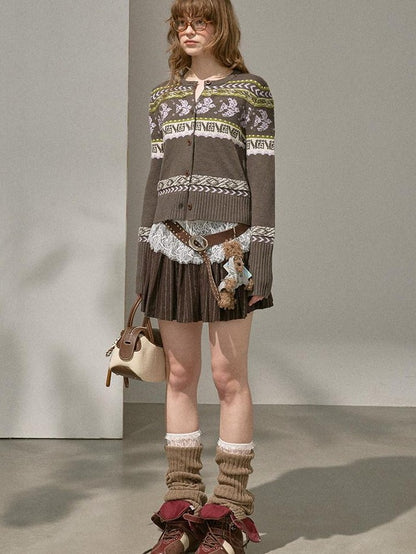 DIDDI MODA Smoke Gray Fair Isle Jacquard Swallow Print Women&
