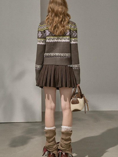 DIDDI MODA Smoke Gray Fair Isle Jacquard Swallow Print Women&