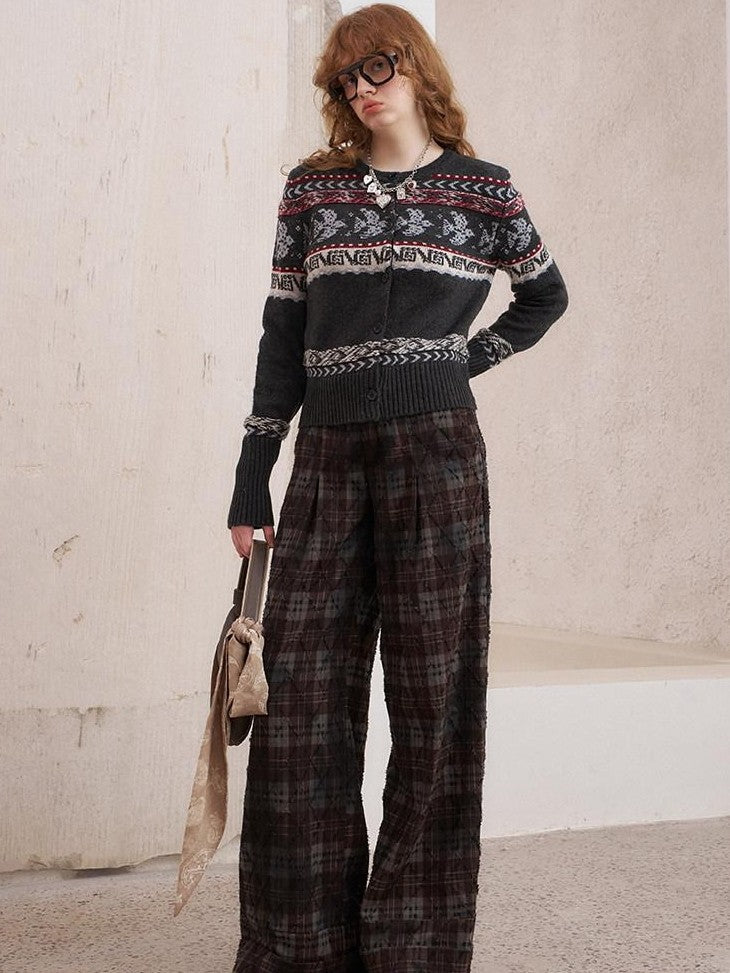 DIDDI MODA Smoke Gray Fair Isle Jacquard Swallow Print Women&