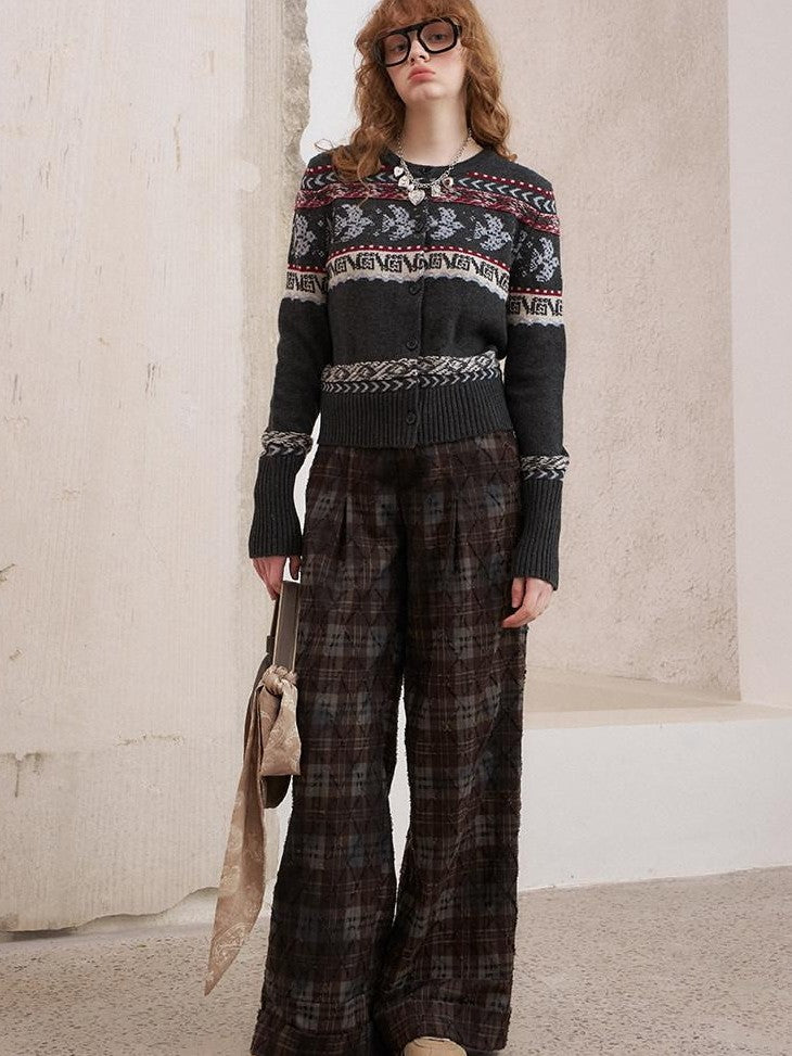 DIDDI MODA Smoke Gray Fair Isle Jacquard Swallow Print Women&