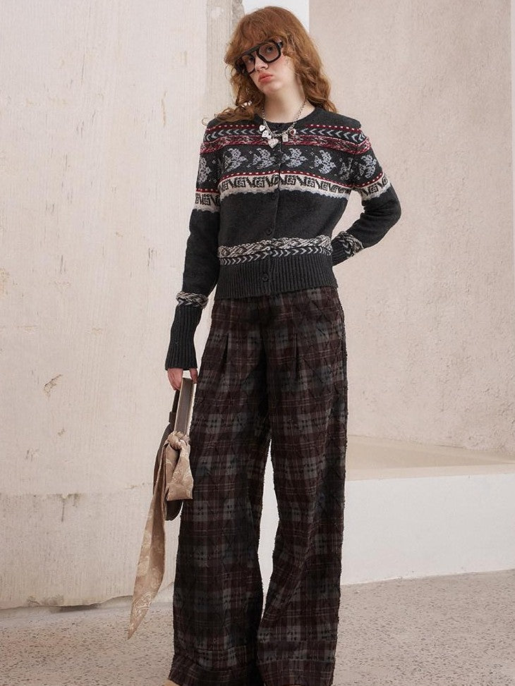 DIDDI MODA Smoke Gray Fair Isle Jacquard Swallow Print Women&