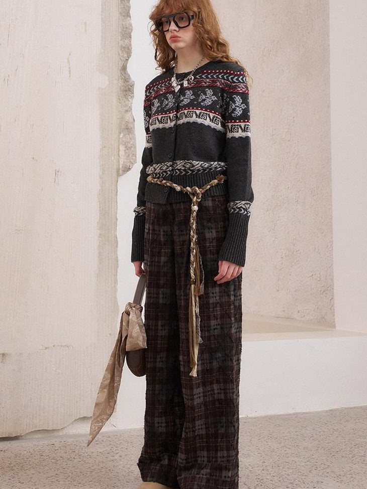 DIDDI MODA Smoke Gray Fair Isle Jacquard Swallow Print Women&