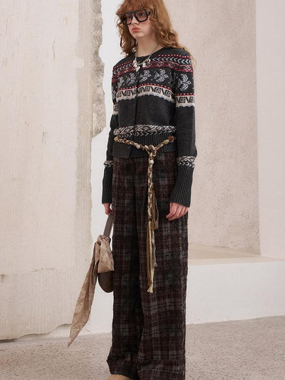 DIDDI MODA Smoke Gray Fair Isle Jacquard Swallow Print Women&