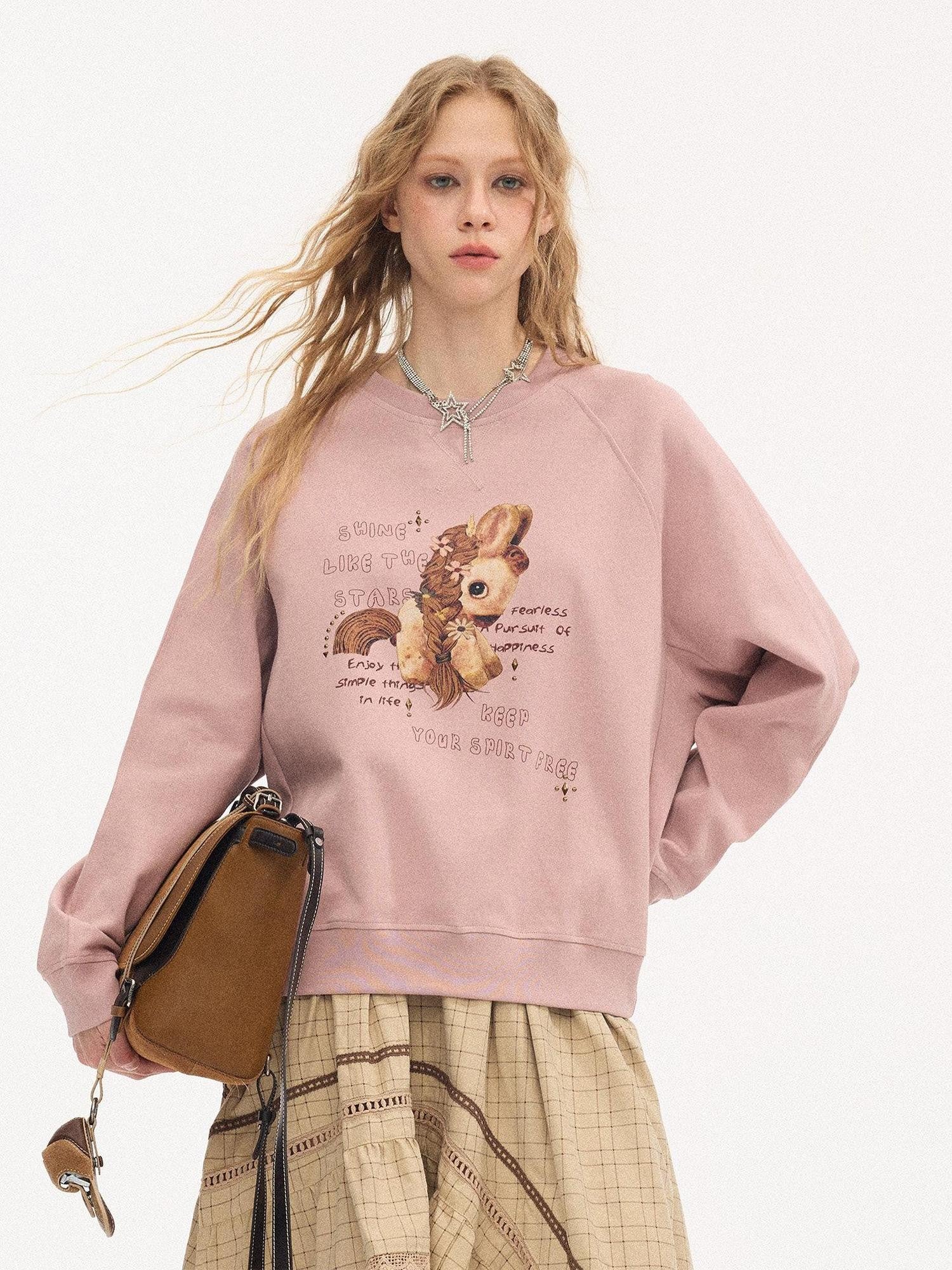 DIDDI MODA Smoky Pink Rhinestone Letter Crewneck Relaxed Women&