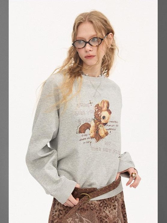 DIDDI MODA Smoky Pink Rhinestone Letter Crewneck Relaxed Women&