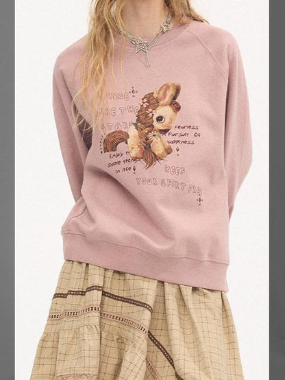 DIDDI MODA Smoky Pink Rhinestone Letter Crewneck Relaxed Women&