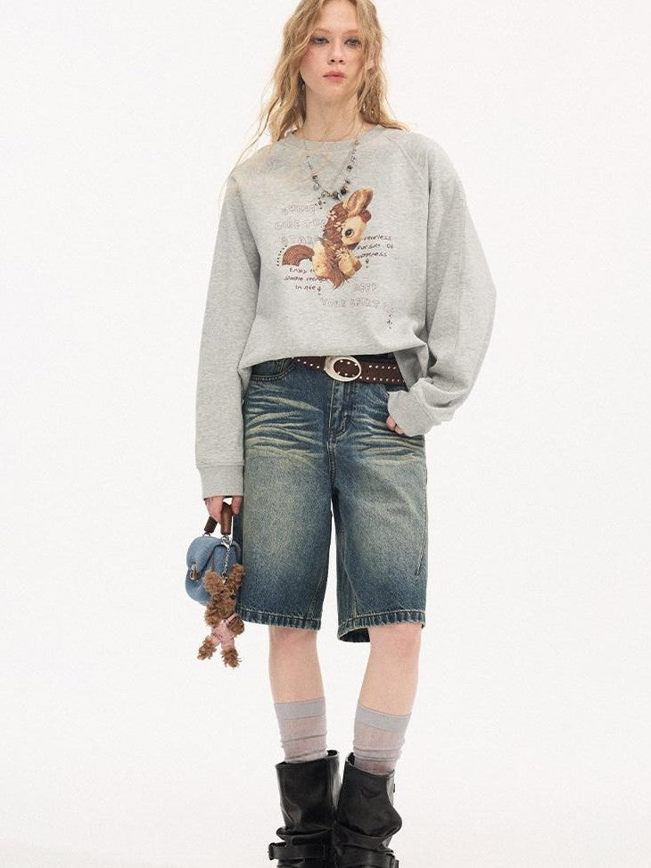 DIDDI MODA Smoky Pink Rhinestone Letter Crewneck Relaxed Women&