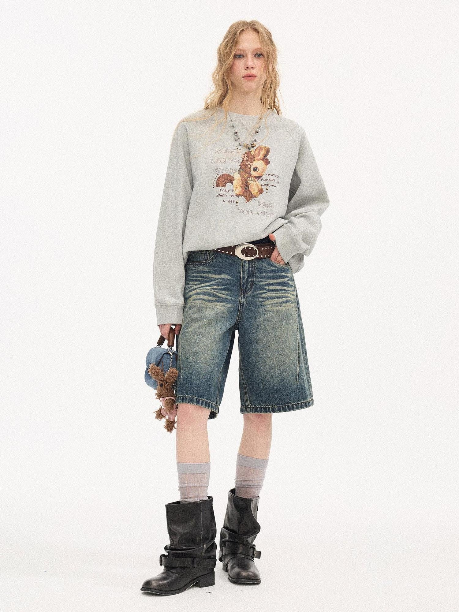 DIDDI MODA Smoky Pink Rhinestone Letter Crewneck Relaxed Women&