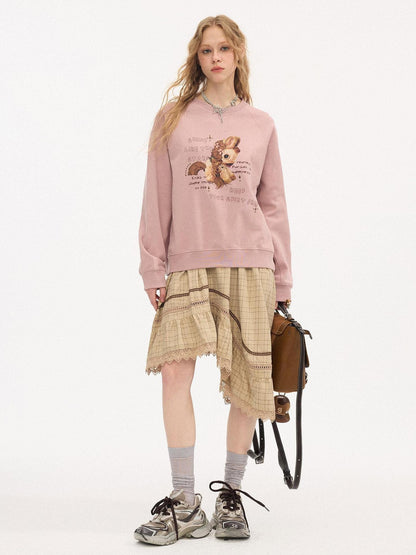 DIDDI MODA Smoky Pink Rhinestone Letter Crewneck Relaxed Women&