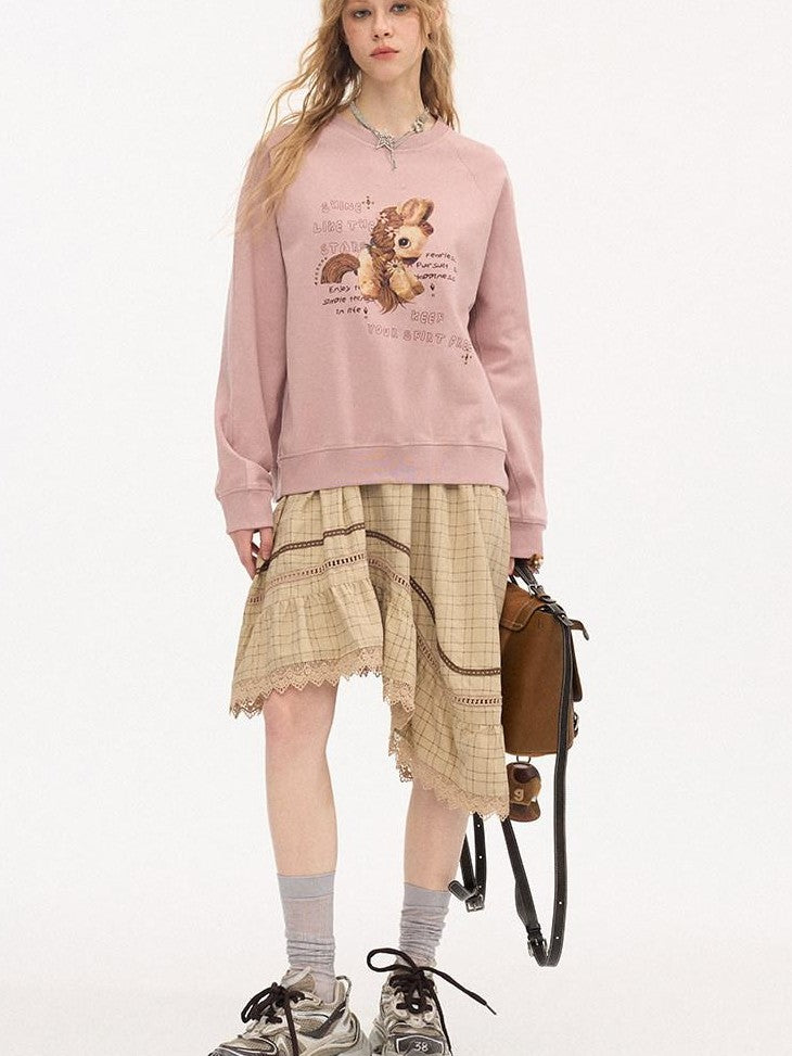 DIDDI MODA Smoky Pink Rhinestone Letter Crewneck Relaxed Women&