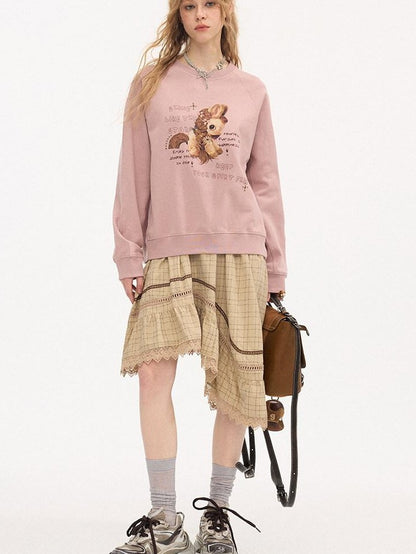 DIDDI MODA Smoky Pink Rhinestone Letter Crewneck Relaxed Women&