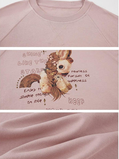 DIDDI MODA Smoky Pink Rhinestone Letter Crewneck Relaxed Women&