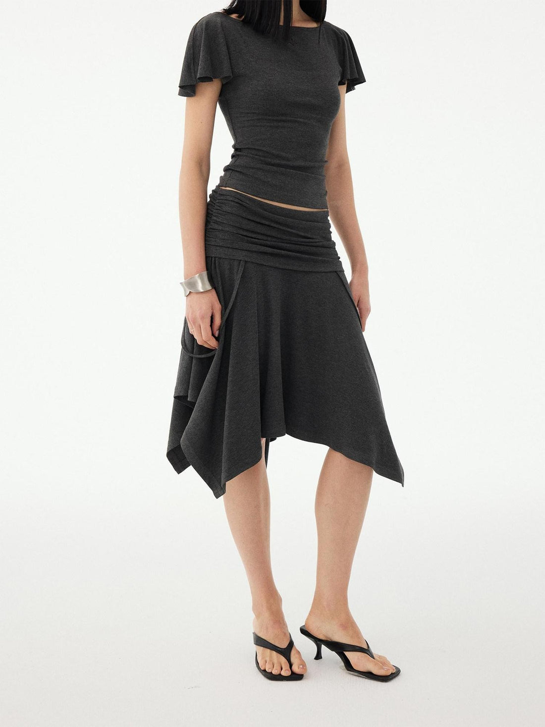 DIDDI MODA Soft Ruched Irregular Hem Low Waist Relaxed Fit Women&