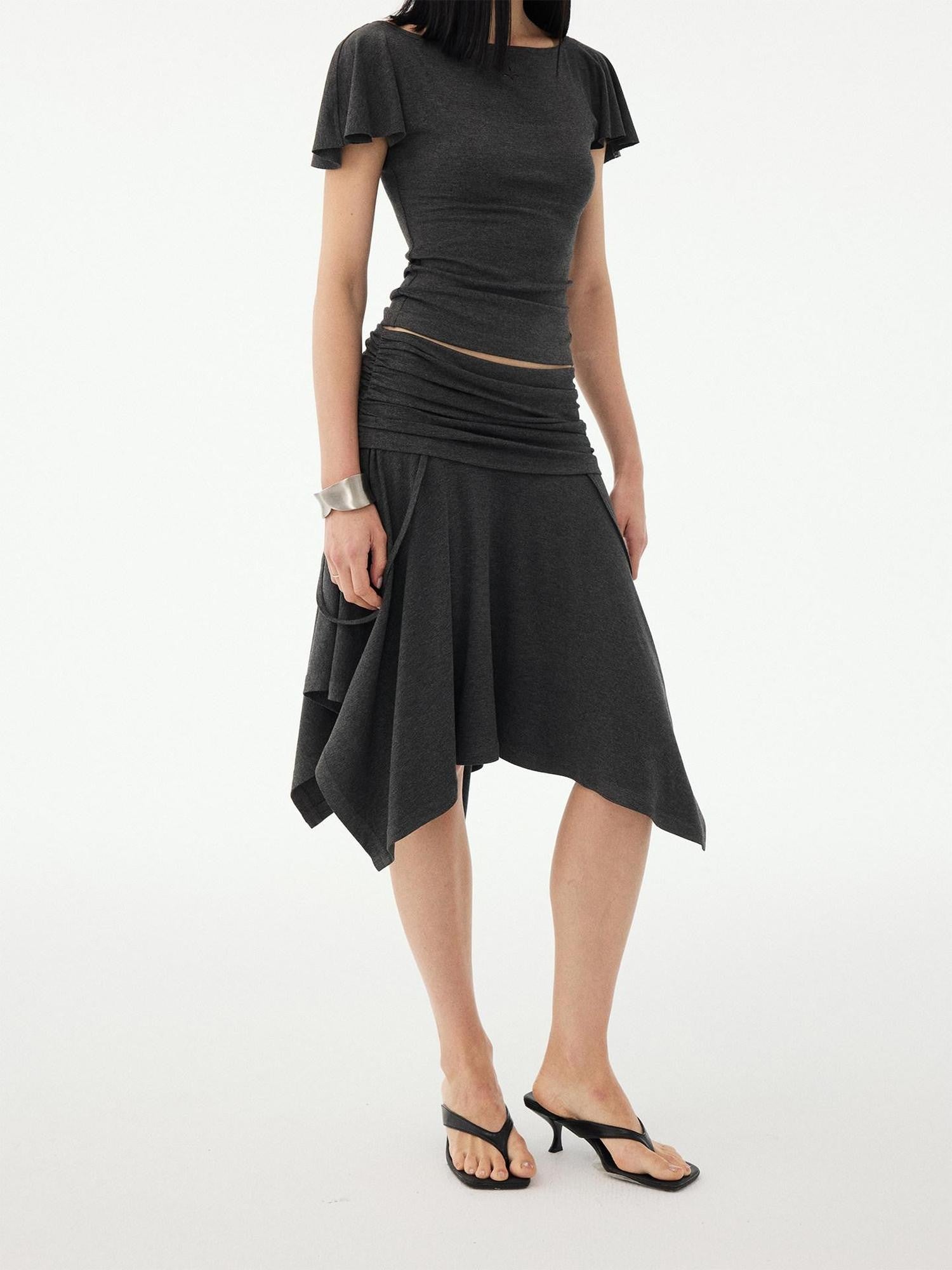 DIDDI MODA Soft Ruched Irregular Hem Low Waist Relaxed Fit Women&