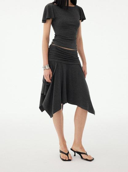DIDDI MODA Soft Ruched Irregular Hem Low Waist Relaxed Fit Women&