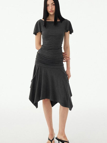 DIDDI MODA Soft Ruched Irregular Hem Low Waist Relaxed Fit Women&