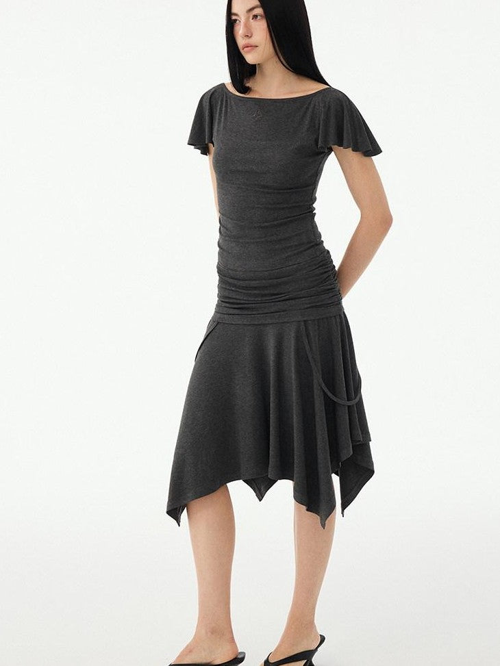 DIDDI MODA Soft Ruched Irregular Hem Low Waist Relaxed Fit Women&
