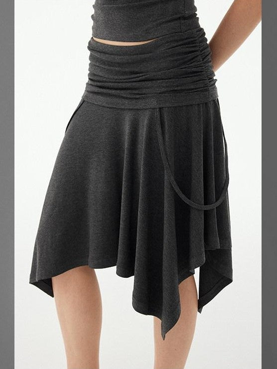 DIDDI MODA Soft Ruched Irregular Hem Low Waist Relaxed Fit Women&