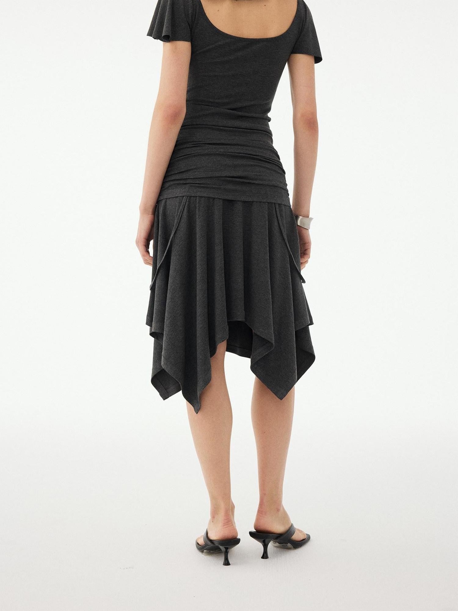 DIDDI MODA Soft Ruched Irregular Hem Low Waist Relaxed Fit Women&
