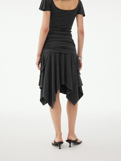 DIDDI MODA Soft Ruched Irregular Hem Low Waist Relaxed Fit Women&