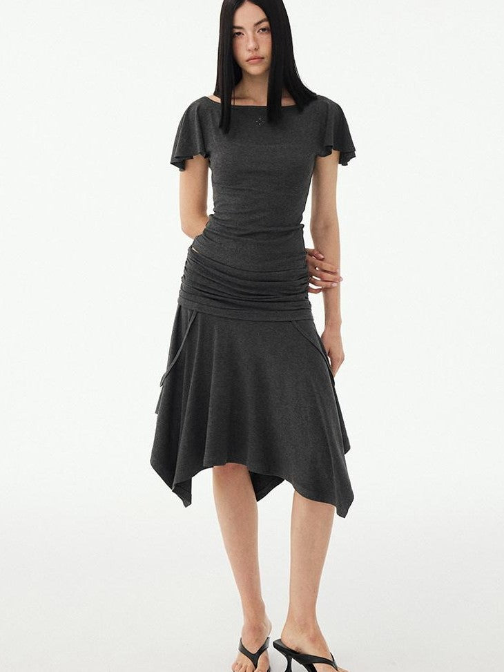 DIDDI MODA Soft Ruched Irregular Hem Low Waist Relaxed Fit Women&