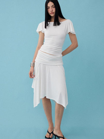 DIDDI MODA Soft Ruched Irregular Hem Low Waist Relaxed Fit Women&