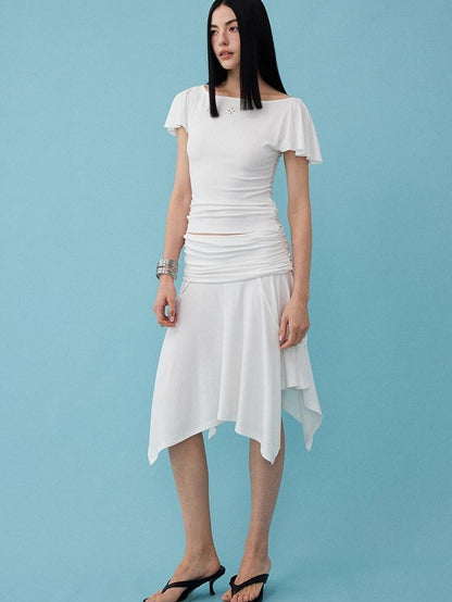 DIDDI MODA Soft Ruched Irregular Hem Low Waist Relaxed Fit Women&