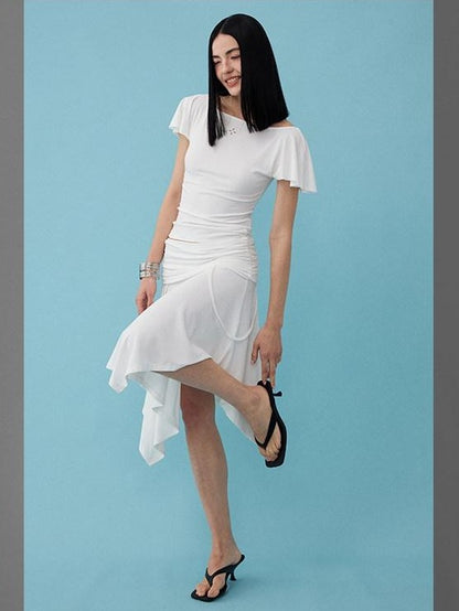 DIDDI MODA Soft Ruched Irregular Hem Low Waist Relaxed Fit Women&