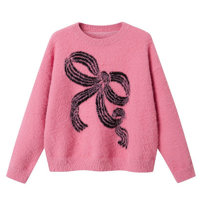 DIDDI_MODA_Soft_Striped_Bow_Knit_Round_Neck_Women&