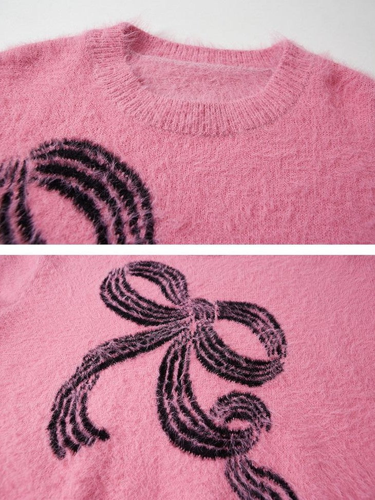 DIDDI MODA Soft Striped Bow Knit Round Neck Women&
